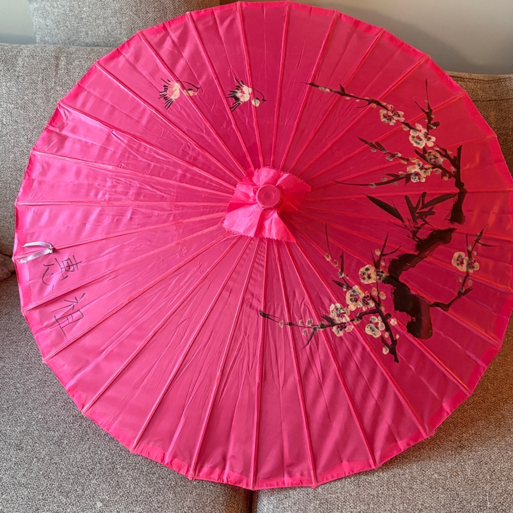 Vintage Asian Inspired Pink Parasol / Fabric